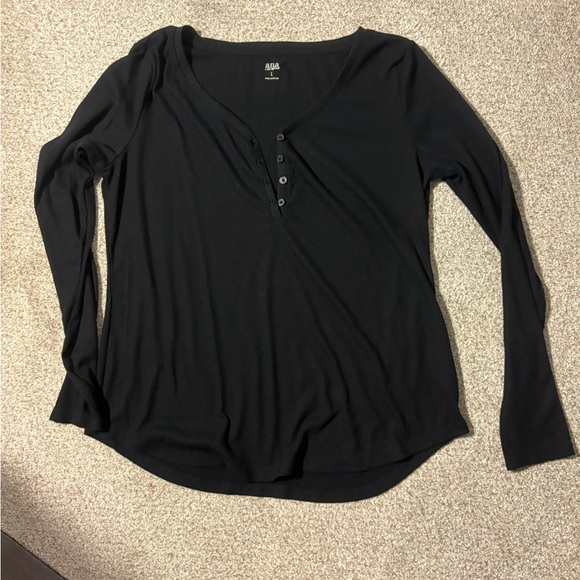 a.n.a Black Long Sleeve Women's Thermal Henley Tee - Picture 3 of 7